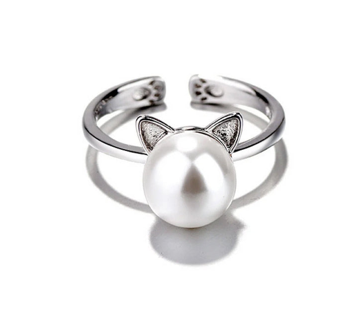 Hermosa Collar de Gato de Perlas con Pendientes + Anillo de Regalo