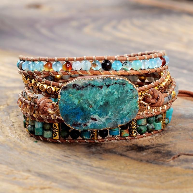 Pulsera Envolvente de Crisocola Azul y Turquesa Africana