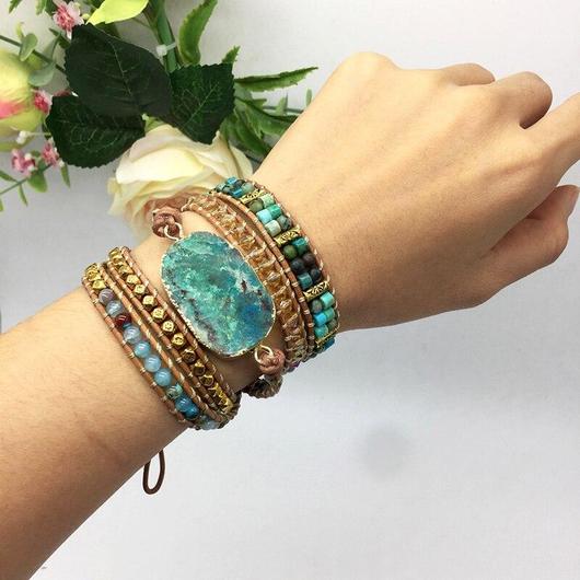 Pulsera Envolvente de Crisocola Azul y Turquesa Africana