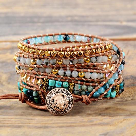 Pulsera Envolvente de Crisocola Azul y Turquesa Africana