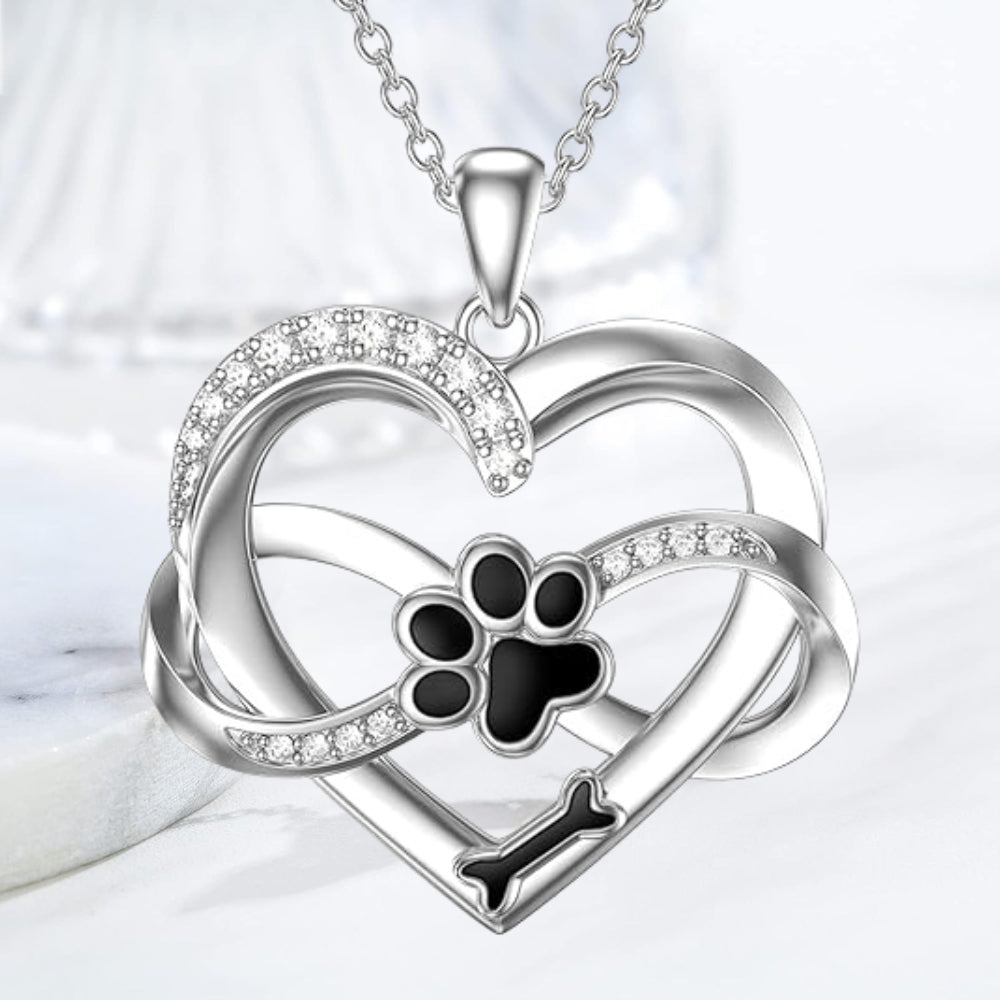 Collar de Corazón y Patita Infinito en Plata de Ley 925 con Circonita