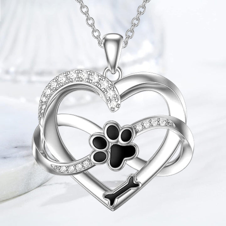 Collar de Corazón y Patita Infinito en Plata de Ley 925 con Circonita